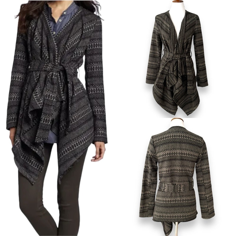 Jack by BB Dakota Kimmy Gray Black Stripe Belted Sweater Coat Small